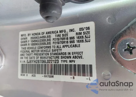 2006 Honda Element Ex-P from USA, damaged, VIN 5J6YH28706L022123